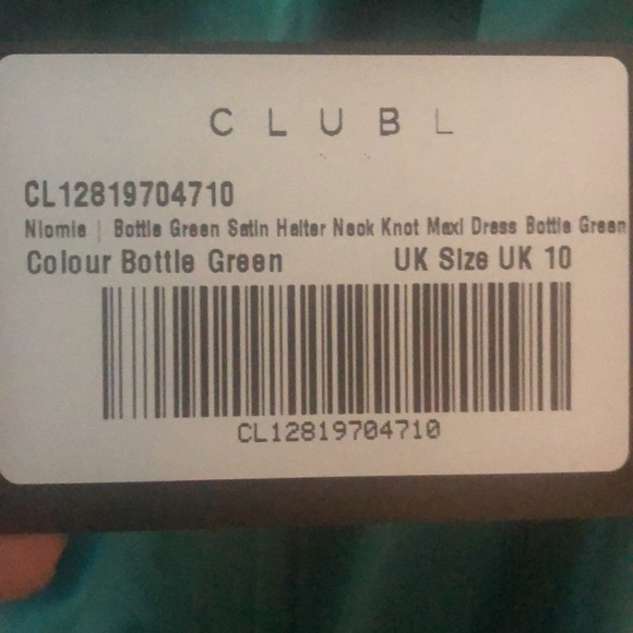 Bottle Green Satin Halter Neck Knot Maxi Dress designed by Club London Size US 6 - Picture 8 of 8